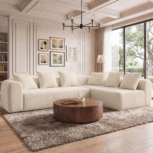 106" Cloud Boneless Couch, L-Shaped Sectional Sofa, Beige | Soft Knitted Fabric, Deep Seat Design, No Assembly Required,