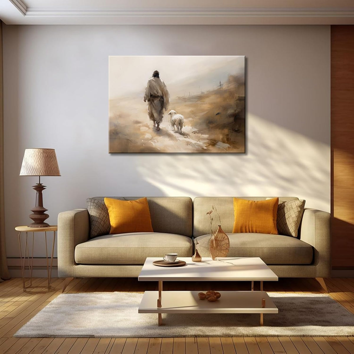 Jesus Wall Art Boho Jesus and Lamb Canvas Wall Art Scripture Wall Art Religious Wall Decor Christian Canvas Wall Art Prints Home Decor for Bathroom Living Room Kitchen Bedroom 24X16Inch