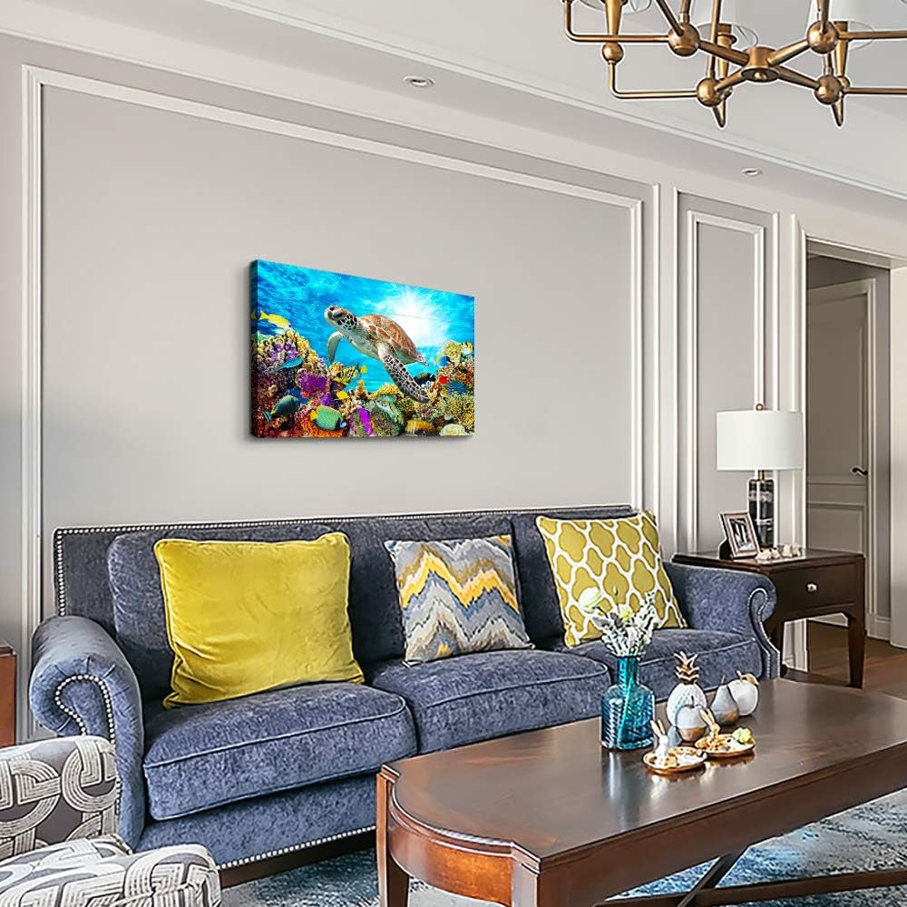 Family Wall Decor for Bedroom Family Canvas Wall Art for Bathroom Sea Turtles Wall Pictures Artwork Office Canvas Art Blue Ocean Wall Painting Modern Living Room Kitchen Home Decorations 12X16 Inch