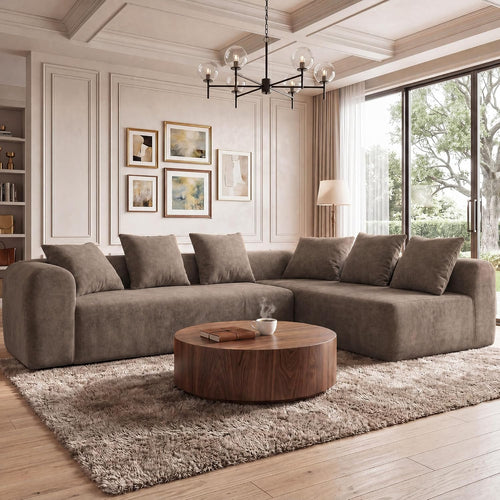 106" Cloud Boneless Couch, L-Shaped Sectional Sofa, Light Grey | Soft Knitted Fabric, Deep Seat Design, No Assembly Required,