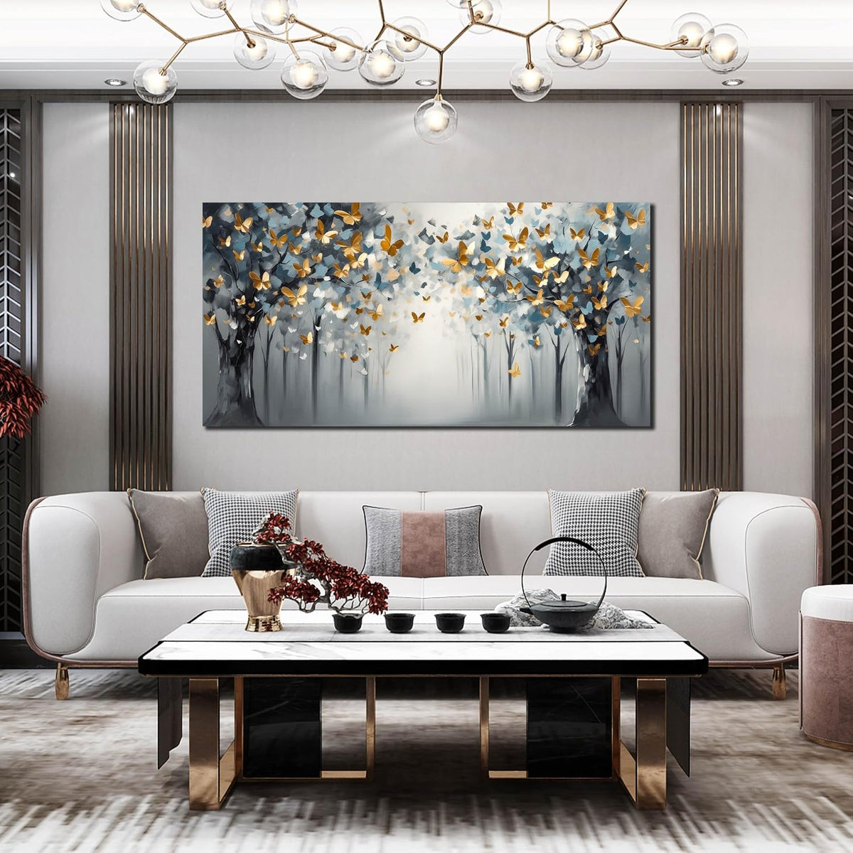 Butterfly Pictures Wall Art for Bedroom - Tree Art Wall Art for Living Room - Large Abstract Canvas Wall Decor for Office Size 29" X 59"