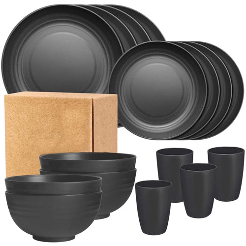 16-Piece Bowl Plates Cup Tableware Set, Solid Color Household Plastic Drop Resistant Tableware, Complete Dining Set, Dishwasher Safe, for Daily Meals Picnics