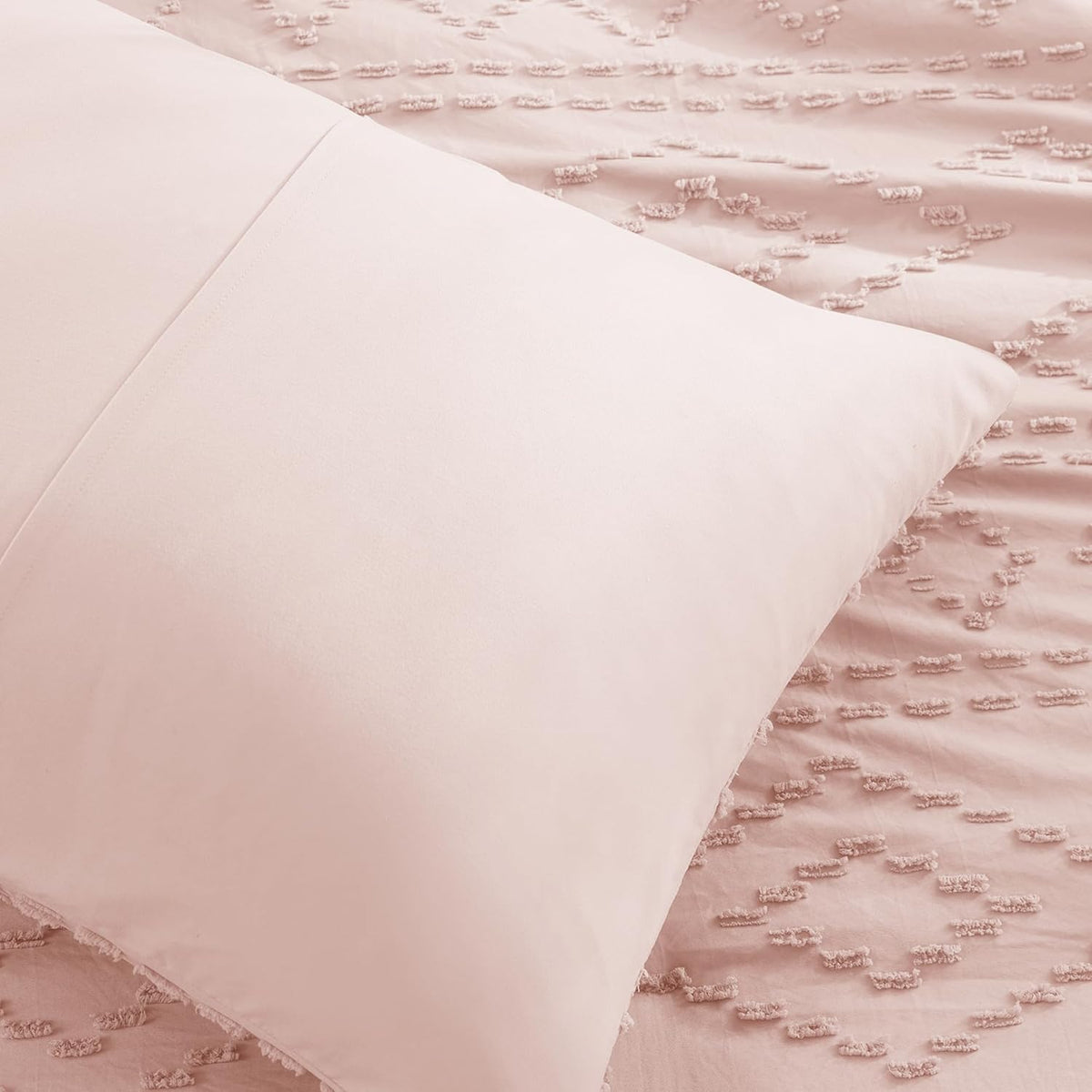 Comforter for King Size Bed, Geometric Diamond Tufted Boho Comforter Set, All Season Lightweight Bedding Set, Matching Sham, King/Cal King Pink 3 Piece
