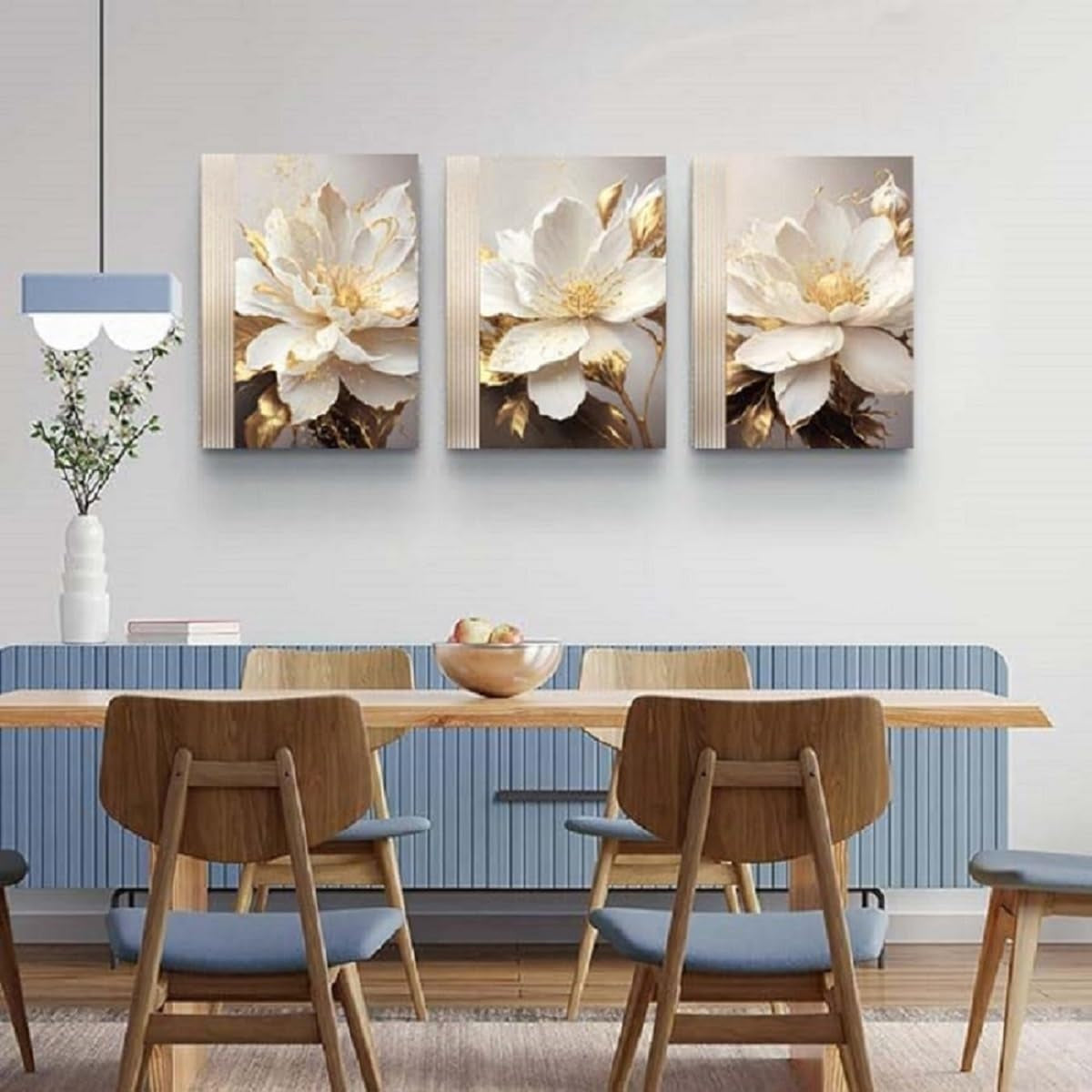 Flower Canvas Wall Decor Living Room Bathroom Wall Art Paintings for Bedroom Wall Art Dining Room White Floral Picture Poster Artwork Modern Framed Art Prints 3 Piece Home Decorations