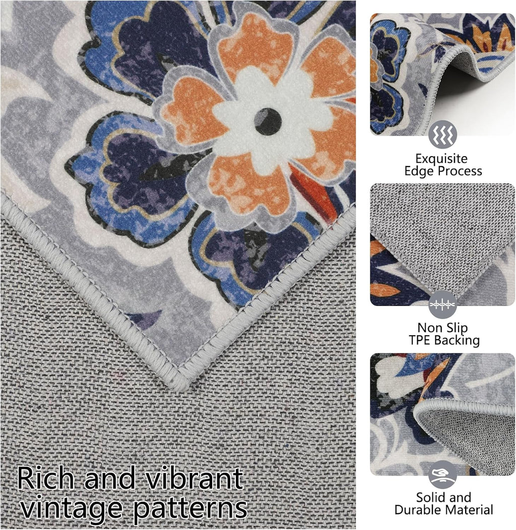 Boho Kitchen Mats 3 Piece Set Kitchen Rugs Non Slip Kitchen Mats for Floor Washable Kitchen Rugs and Mats Floral Kitchen Runner Rugs for Hallway Kitchen Laundry