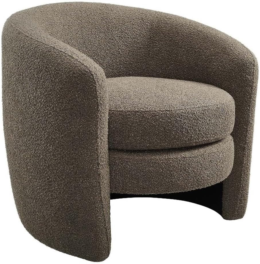 Affinity Boucle Fabric Accent Chair in Pebble - Versatile Living Room Chair with Curved Back - Upholstered Bedroom Barrel Chair - Reading Armchair