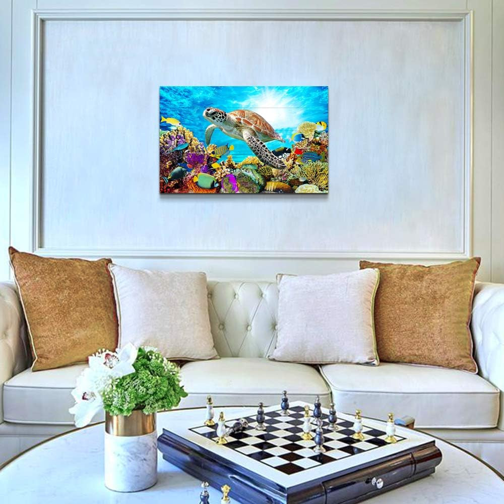 Family Wall Decor for Bedroom Family Canvas Wall Art for Bathroom Sea Turtles Wall Pictures Artwork Office Canvas Art Blue Ocean Wall Painting Modern Living Room Kitchen Home Decorations 12X16 Inch