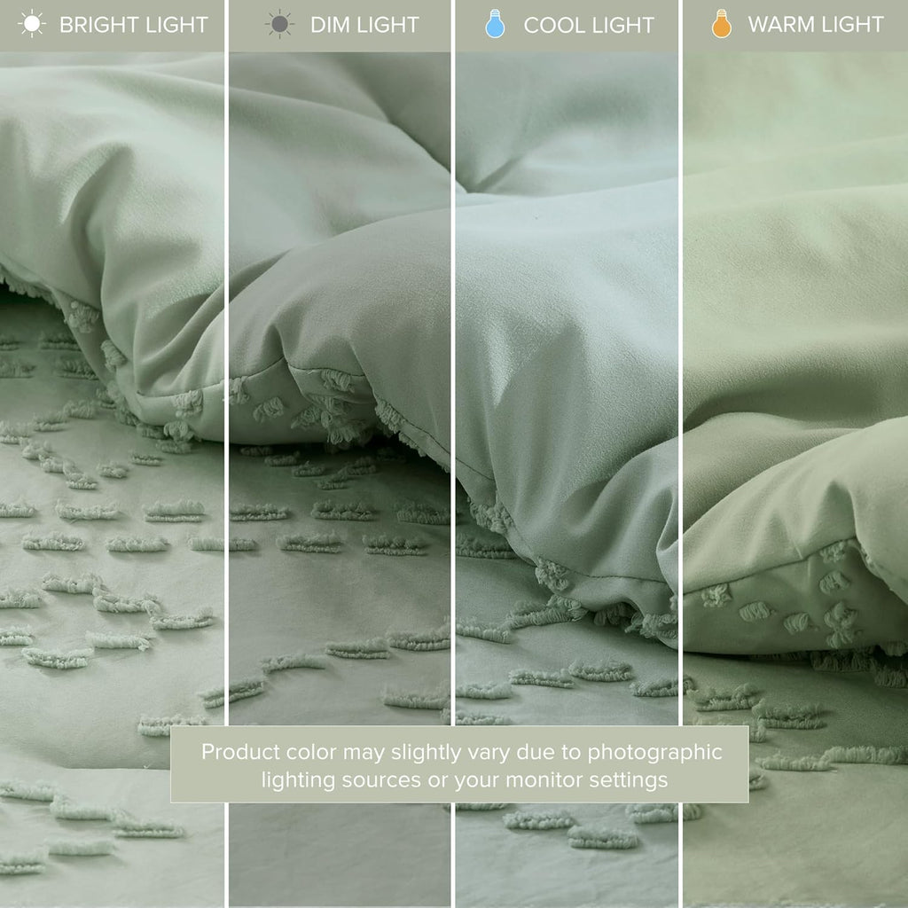Comforter for Queen Size Bed, Geometric Diamond Tufted Boho Comforter Set Queen, All Season Lightweight Bedding Set, Matching Sham, Full/Queen Sage Green 3 Piece