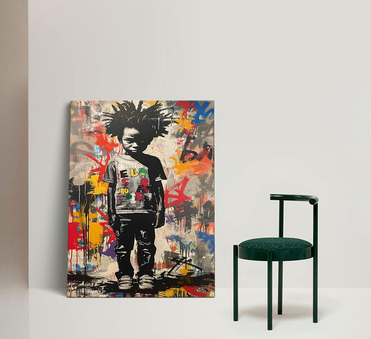 Graffiti Wall Art Street Pop Graffiti Canvas Prints Black Boy Pictures Colorful Figure Poster Black Boy Colorful Paintings Abstract Modern Wall Decor for Living Room Bedroom Framed