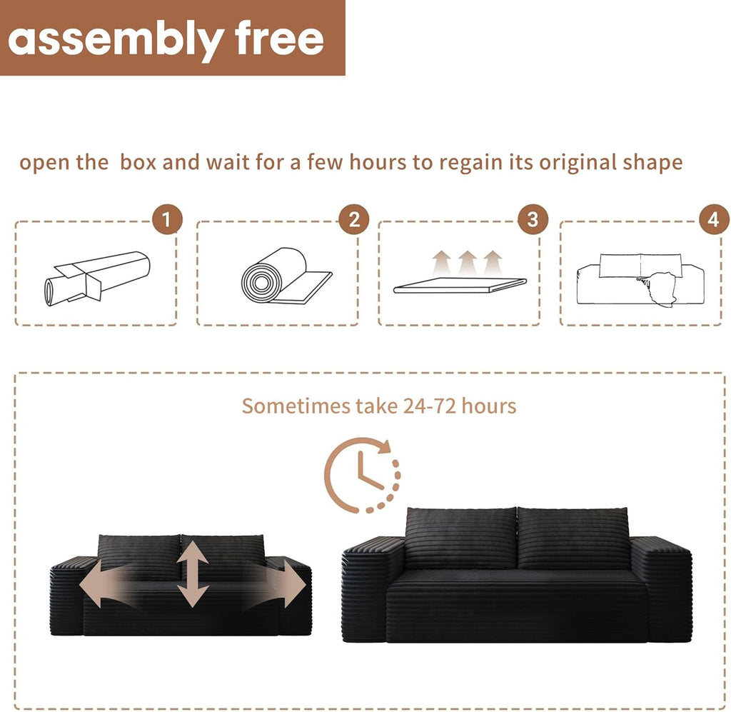 63" Loveseat Sofa,Modular Couch with Deep Seat Memory Foam,Comfy Small Cloud Couch for Small Spaces,No Assembly Required Sofa for Living Room Bedroom,Apartment,Black