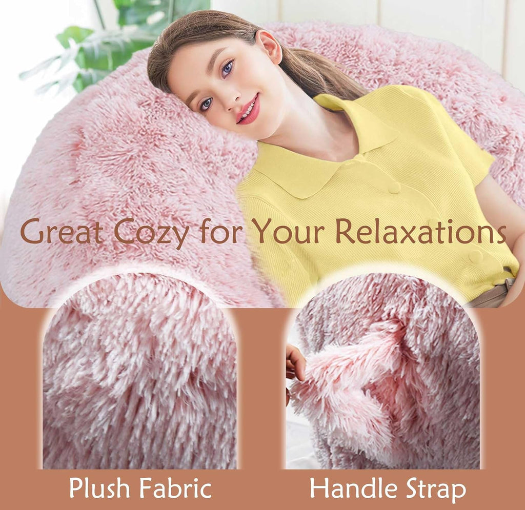 Plush Faux Fur Bean Bag Chairs, Memory Foam Filled Sofa Chair Shape Bean Bag for Adults/Teens/Kids, Ultra-Soft Lazy Sofa for Living Room Bedroom College Dorm, Pink
