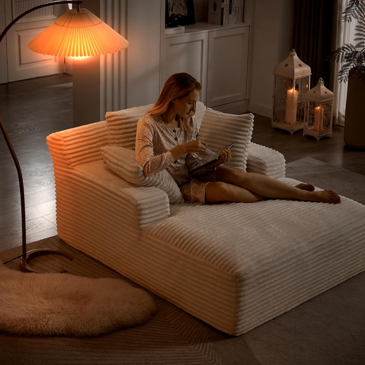 66" Oversized Chaise Lounge Chair Indoor, No-Assembly Modern Boneless Chair for Living Room Relaxation, Reading, Napping & Daily Lounging, Plush Comfy Sleeper Style for Home Comfort