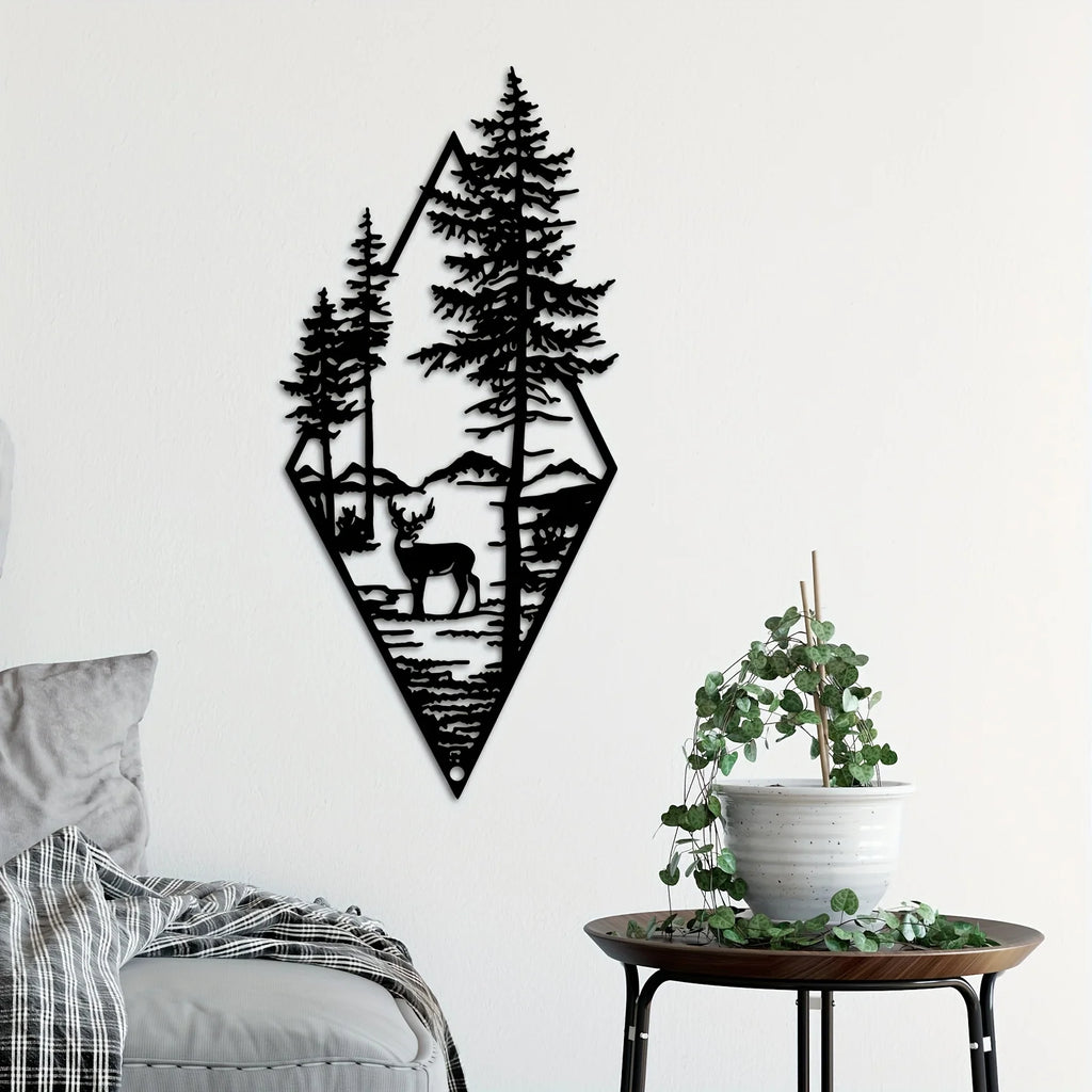 1Pc Landscape Wall Art, Deer & Scene Metal Wall Art Ornaments Home Decor, Metal Wall Art, Home Decor Art Wall Ornaments