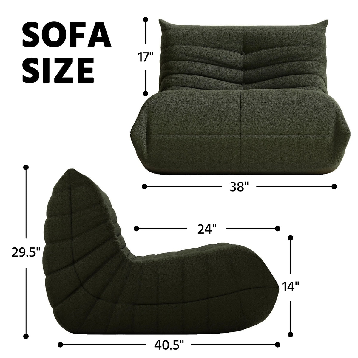 Bean Bag Chair for Adults, Teddy Material Togo Sofa Lazy Chair for Living Room Bedroom Small Space, Green