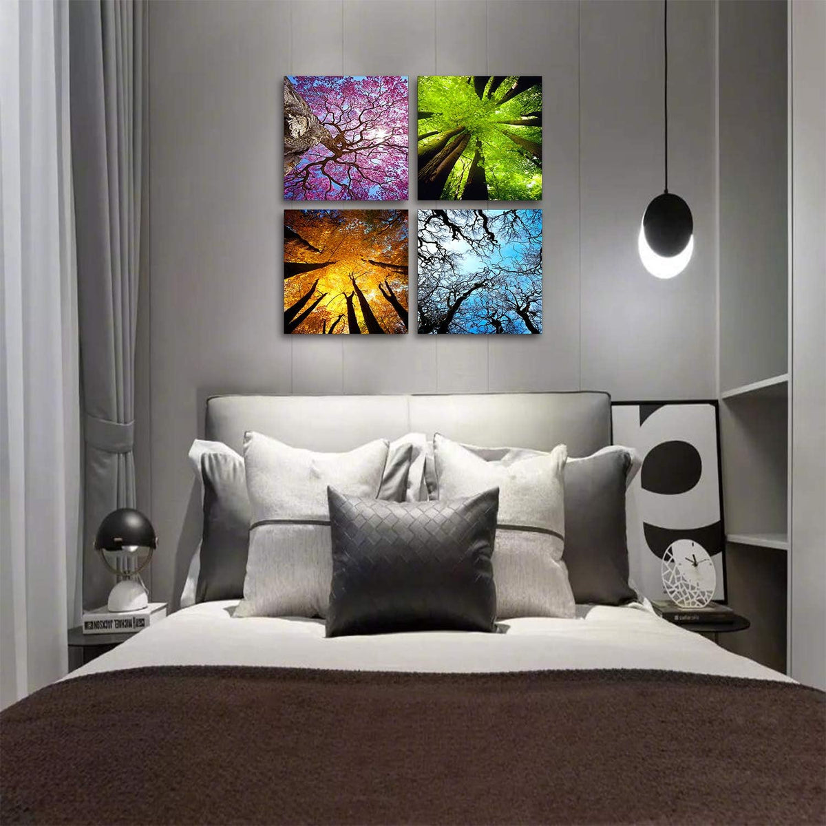 Art 4 Panels Canvas Wall Art Spring Summer Autumn Winter Four Seasons Landscape Color Tree Painting Picture Prints Modern Giclee Artwork Stretched and Framed for Living Room Home Decoration