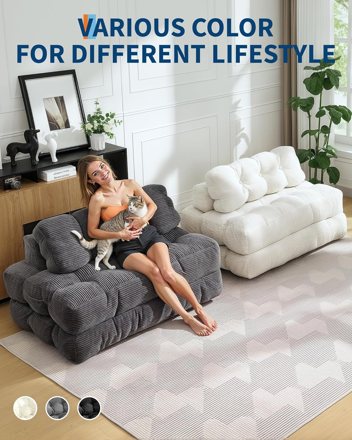 Folding Sofa Bed, Convertible Sofa Bed for 2 Person, Free Install Comforty Sleeper Sofa with Pillow, Compact and Versatile Sofa Couch for Guest Room, Portable Floor Lounge for Living Room, Dark Grey