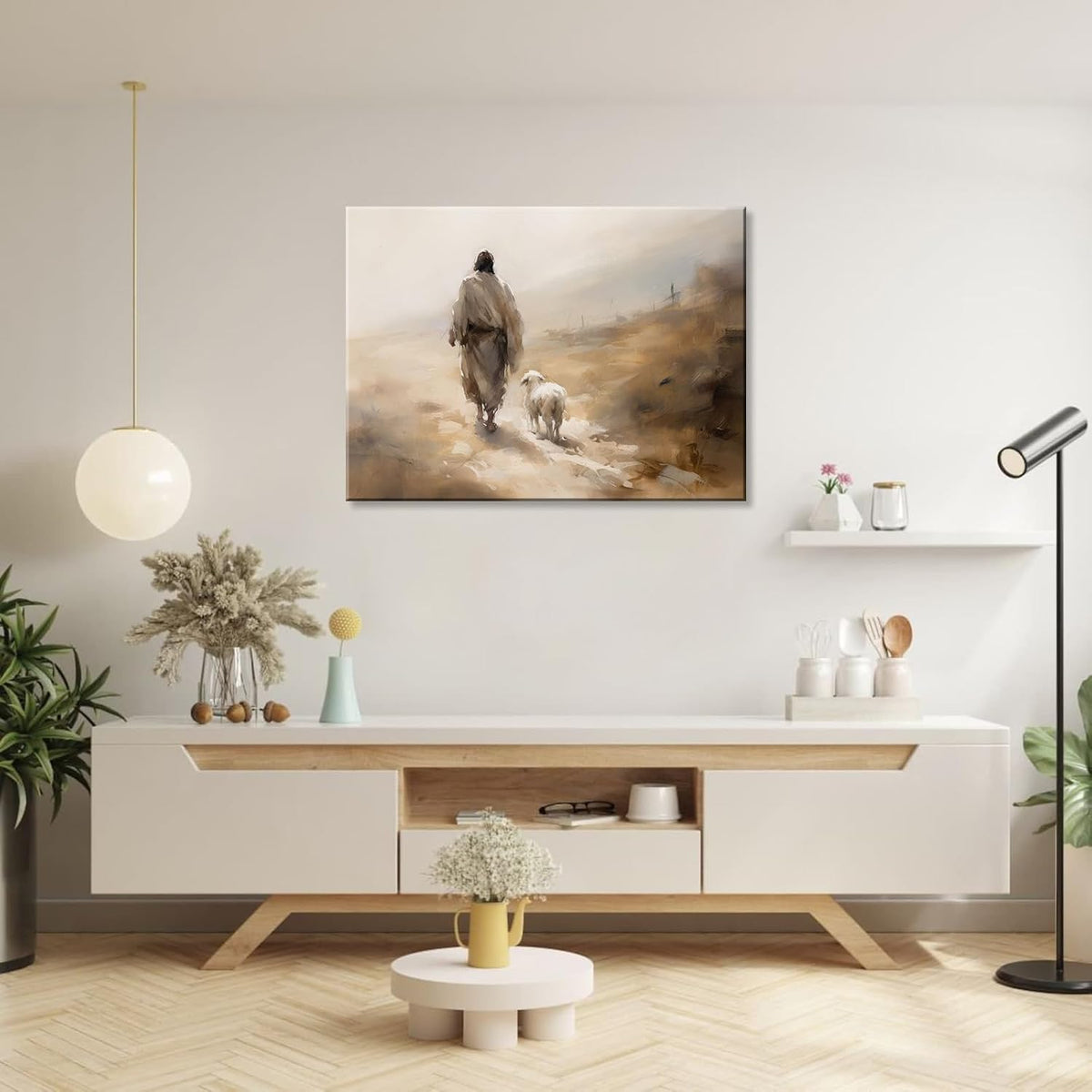 Jesus Wall Art Boho Jesus and Lamb Canvas Wall Art Scripture Wall Art Religious Wall Decor Christian Canvas Wall Art Prints Home Decor for Bathroom Living Room Kitchen Bedroom 24X16Inch