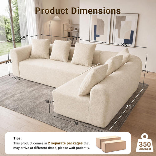 106" Cloud Boneless Couch, L-Shaped Sectional Sofa, Beige | Soft Knitted Fabric, Deep Seat Design, No Assembly Required,