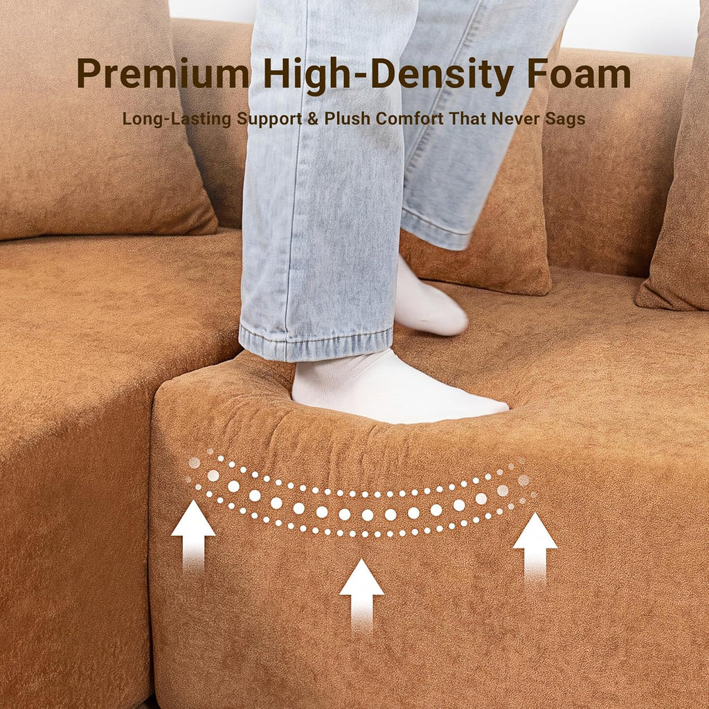 106" Cloud Boneless Couch, L-Shaped Sectional Sofa, Brown | Soft Knitted Fabric, Deep Seat Design, No Assembly Required,