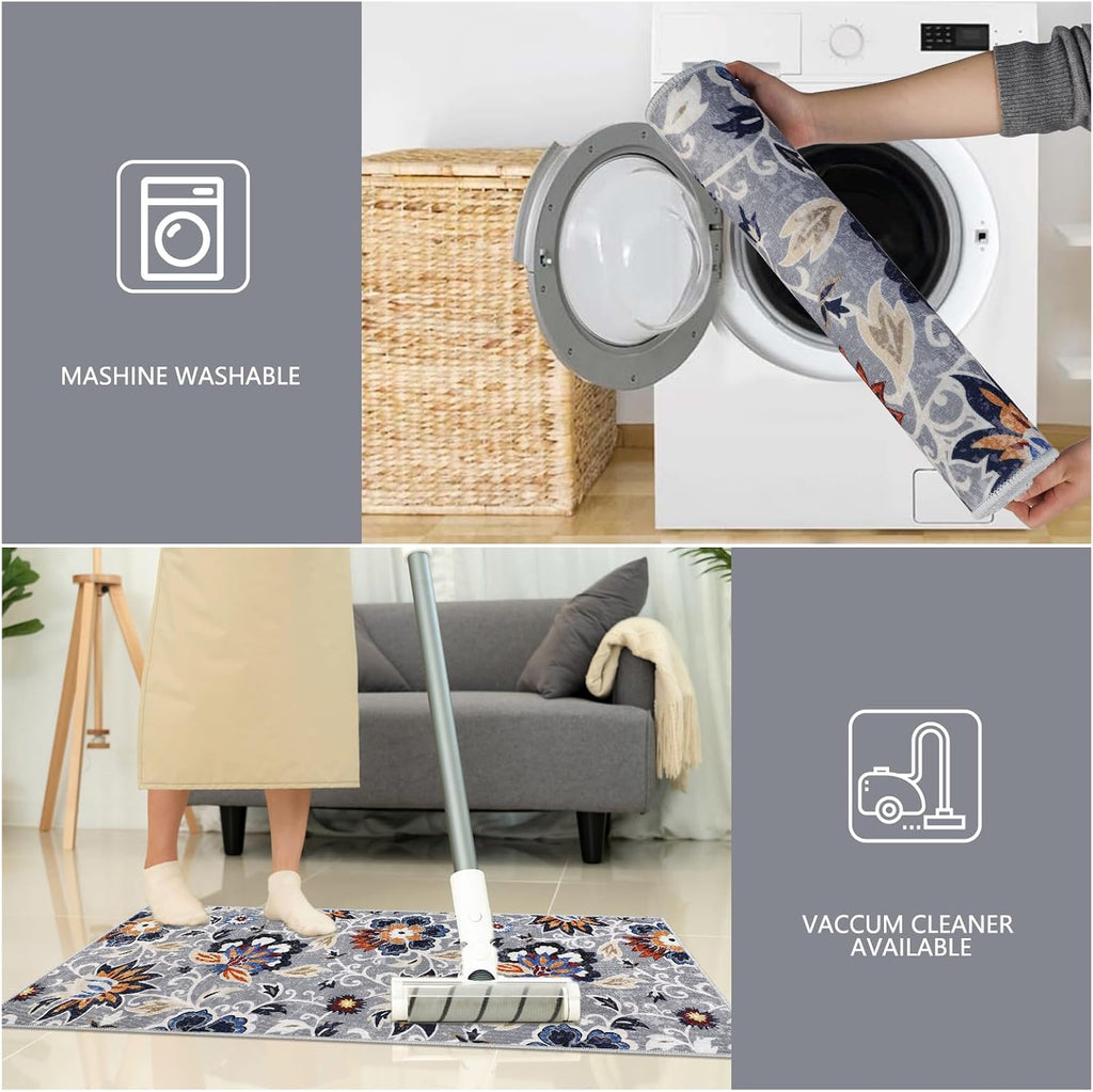Boho Kitchen Mats 3 Piece Set Kitchen Rugs Non Slip Kitchen Mats for Floor Washable Kitchen Rugs and Mats Floral Kitchen Runner Rugs for Hallway Kitchen Laundry