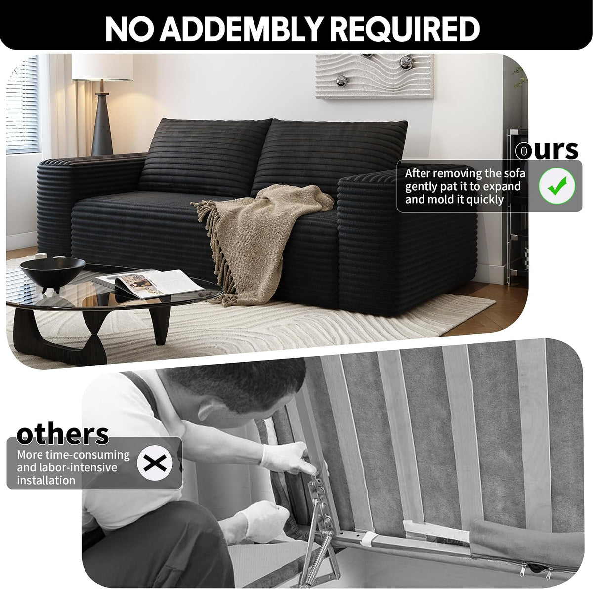 63" Loveseat Sofa,Modular Couch with Deep Seat Memory Foam,Comfy Small Cloud Couch for Small Spaces,No Assembly Required Sofa for Living Room Bedroom,Apartment,Black