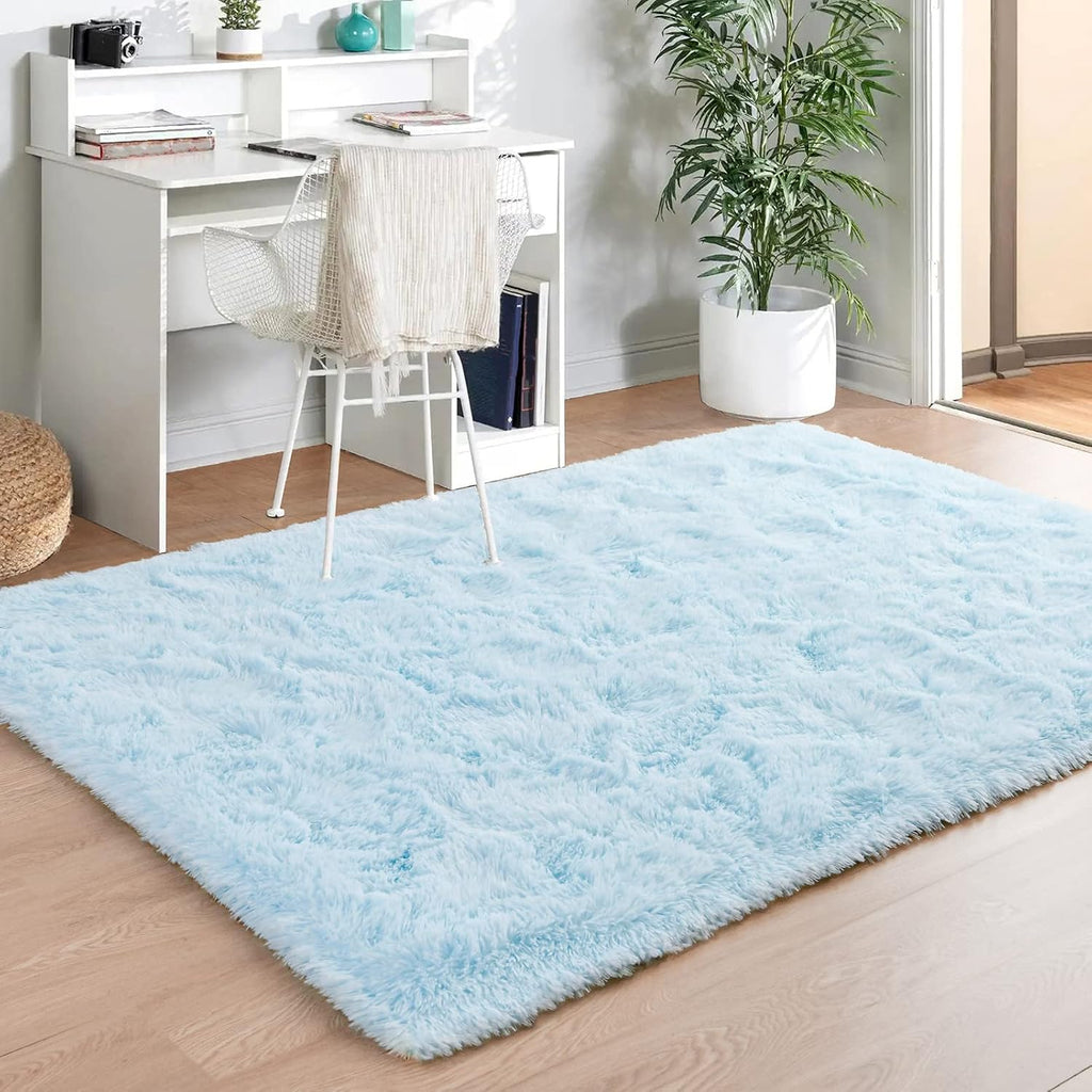 Soft Modern Indoor Shaggy Area Rug for Bedroom Livingroom Dorm Kids Room Home Decorative, Non-Slip Plush Fluffy Furry Fur Rugs Comfy Nursery Accent Floor Carpet 4X5.9 Feet, Baby Blue