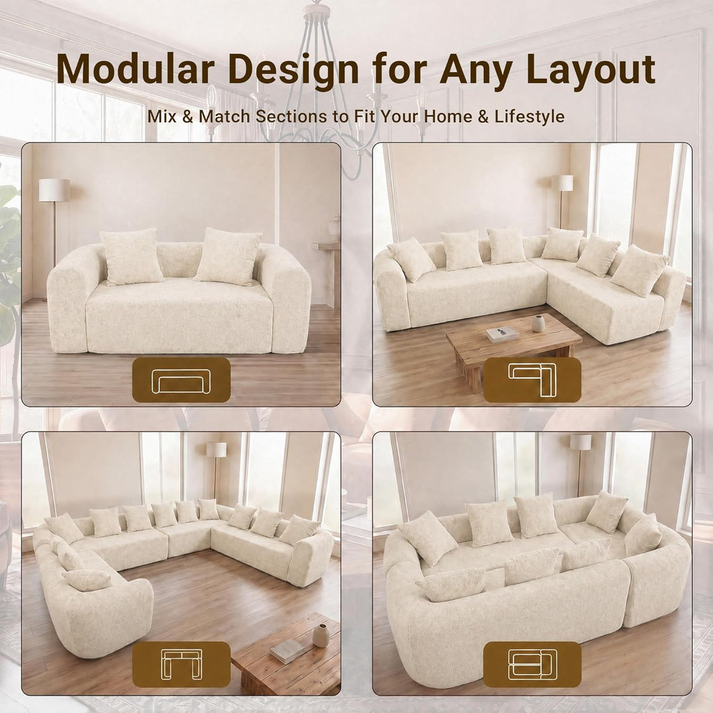 106" Cloud Boneless Couch, L-Shaped Sectional Sofa, Beige | Soft Knitted Fabric, Deep Seat Design, No Assembly Required,