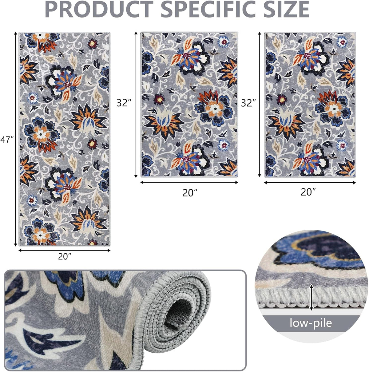 Boho Kitchen Mats 3 Piece Set Kitchen Rugs Non Slip Kitchen Mats for Floor Washable Kitchen Rugs and Mats Floral Kitchen Runner Rugs for Hallway Kitchen Laundry