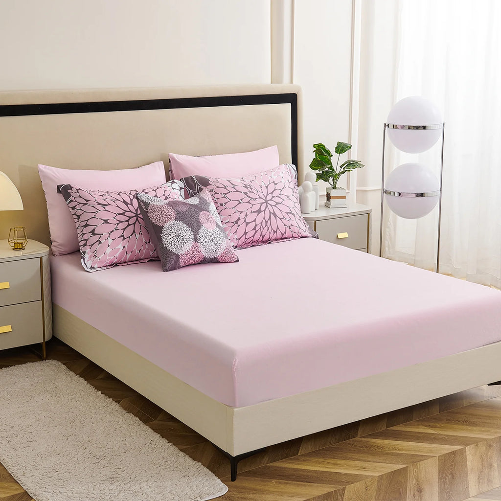 8-Piece Pink and Grey Queen Comforter Set - Reversible Floral Bed in a Bag with Sheets, Pillowcases, Shams, and Decorative Pillow Cover for Teen Girls and Women