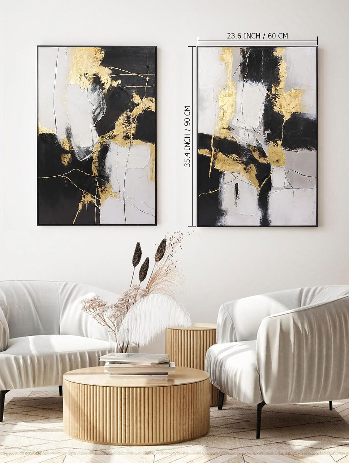 Framed Wall Art - Black and Gold Wall Art Decor - Large Abstract Canvas Wall Art for Living Room Bedroom Office