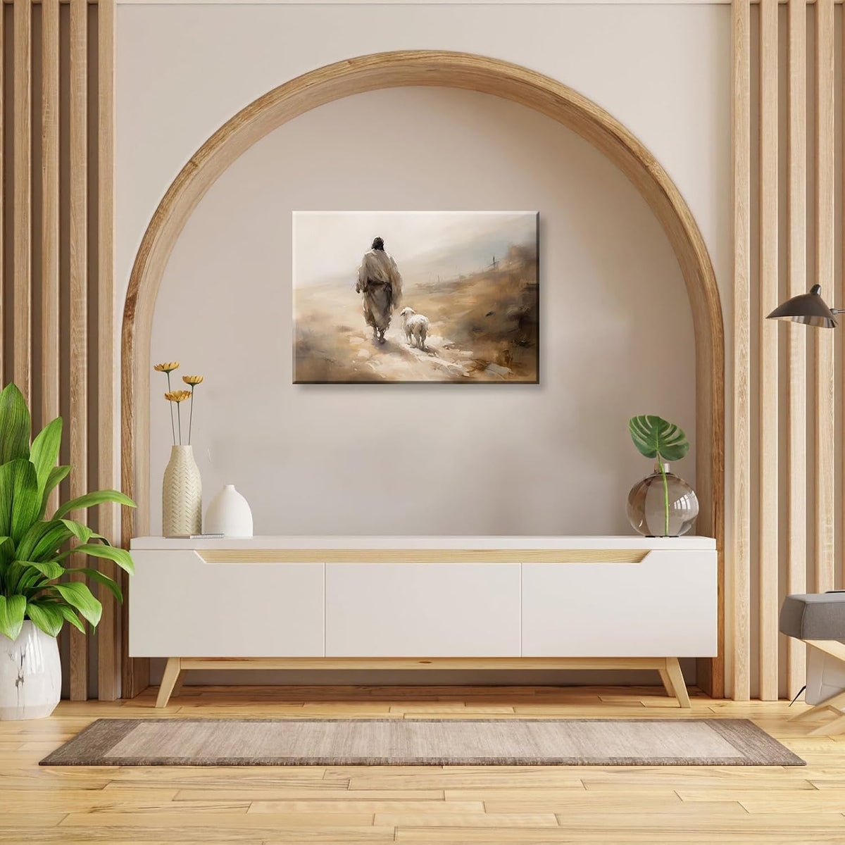 Jesus Wall Art Boho Jesus and Lamb Canvas Wall Art Scripture Wall Art Religious Wall Decor Christian Canvas Wall Art Prints Home Decor for Bathroom Living Room Kitchen Bedroom 24X16Inch