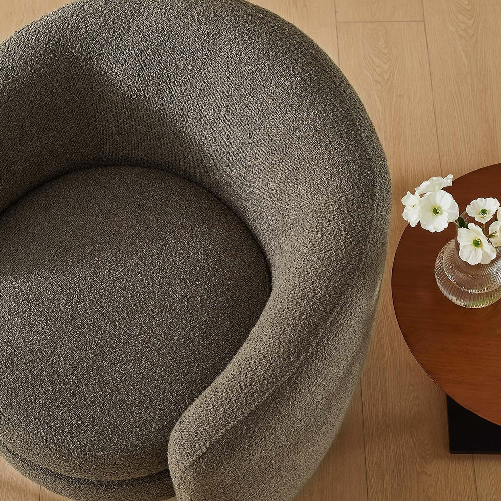 Affinity Boucle Fabric Accent Chair in Pebble - Versatile Living Room Chair with Curved Back - Upholstered Bedroom Barrel Chair - Reading Armchair