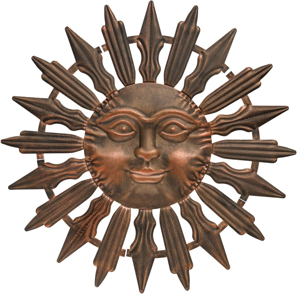 Metal Sun Wall Art Decor Outdoor Metal Wall Art Sun Outdoor,Large Wall Decorations for Garden, Sun Wall Art Metal Sun Face Art(Brown)