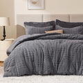Waffle Fluffy Comforter Set Twin Size - Super Soft Faux Fur Stripe Jacquard Comforter 3 Pieces, Grey Fleece Bedding Set,Winter Warm Bed Set,1 Comforter with 1 Pillowcase