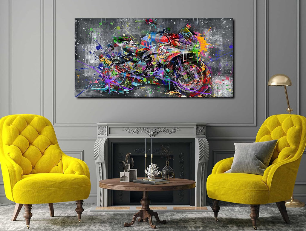 Banksy Motorcycles Wall-Art - Graffiti Canvas Art Wall Decor - Large Wall Decor for Living Room Ready to Hang Size 59" X 29"