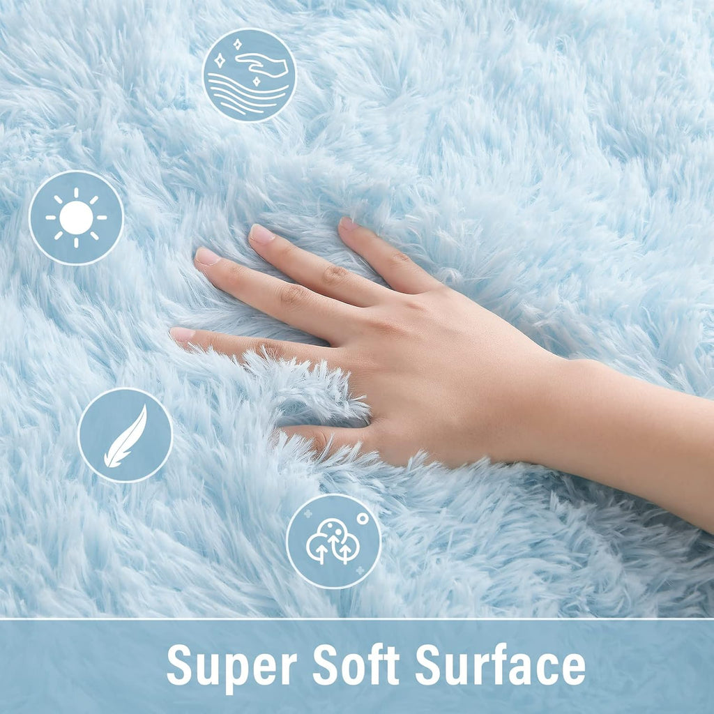 Soft Modern Indoor Shaggy Area Rug for Bedroom Livingroom Dorm Kids Room Home Decorative, Non-Slip Plush Fluffy Furry Fur Rugs Comfy Nursery Accent Floor Carpet 4X5.9 Feet, Baby Blue