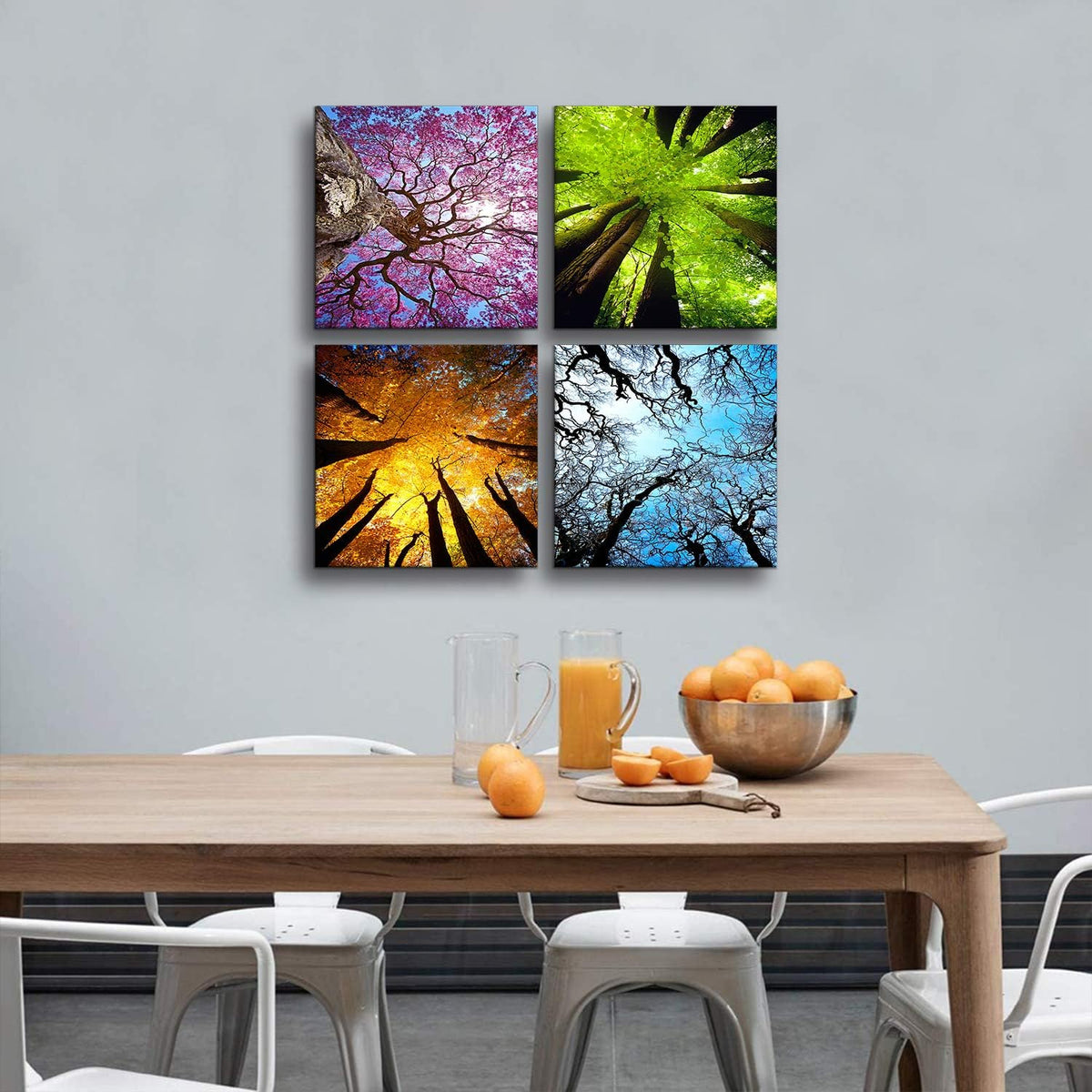 Art 4 Panels Canvas Wall Art Spring Summer Autumn Winter Four Seasons Landscape Color Tree Painting Picture Prints Modern Giclee Artwork Stretched and Framed for Living Room Home Decoration