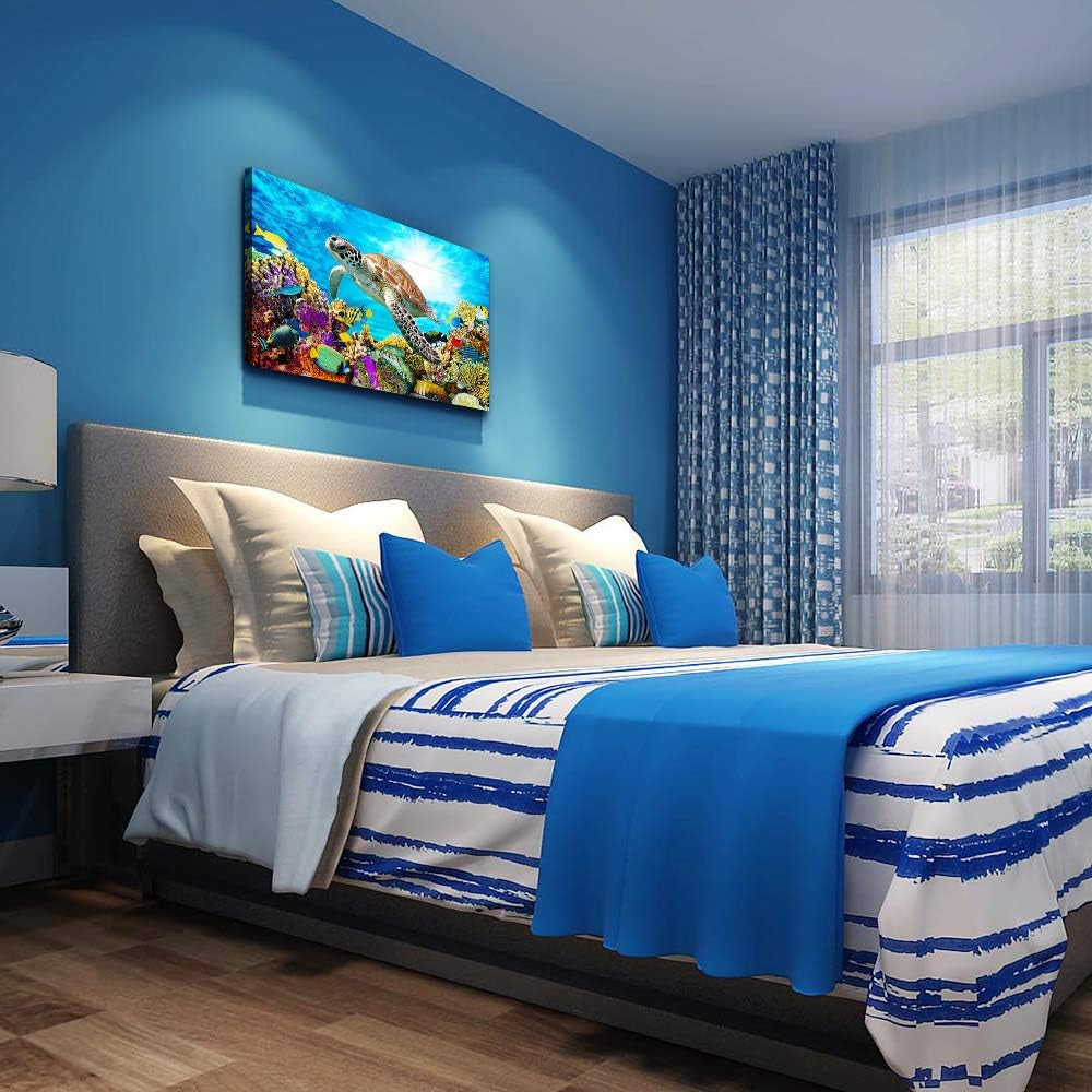 Family Wall Decor for Bedroom Family Canvas Wall Art for Bathroom Sea Turtles Wall Pictures Artwork Office Canvas Art Blue Ocean Wall Painting Modern Living Room Kitchen Home Decorations 12X16 Inch