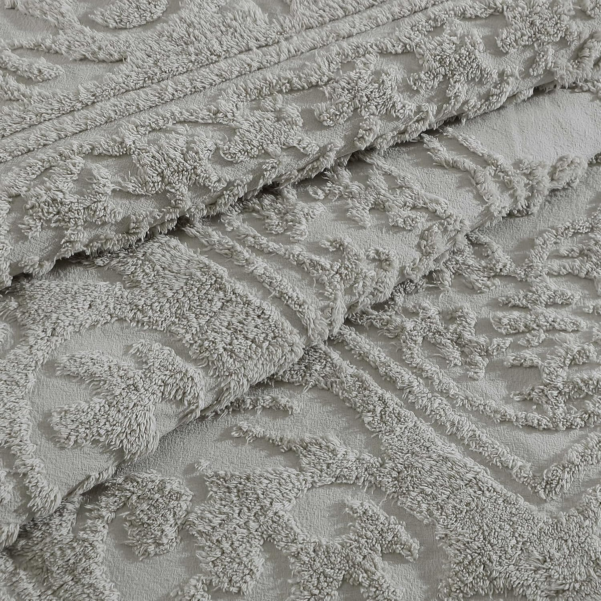 Medallion Tufted Chenille Comforter 3-Piece Set, Cotton, All Season Cozy Bedding, King, Gray