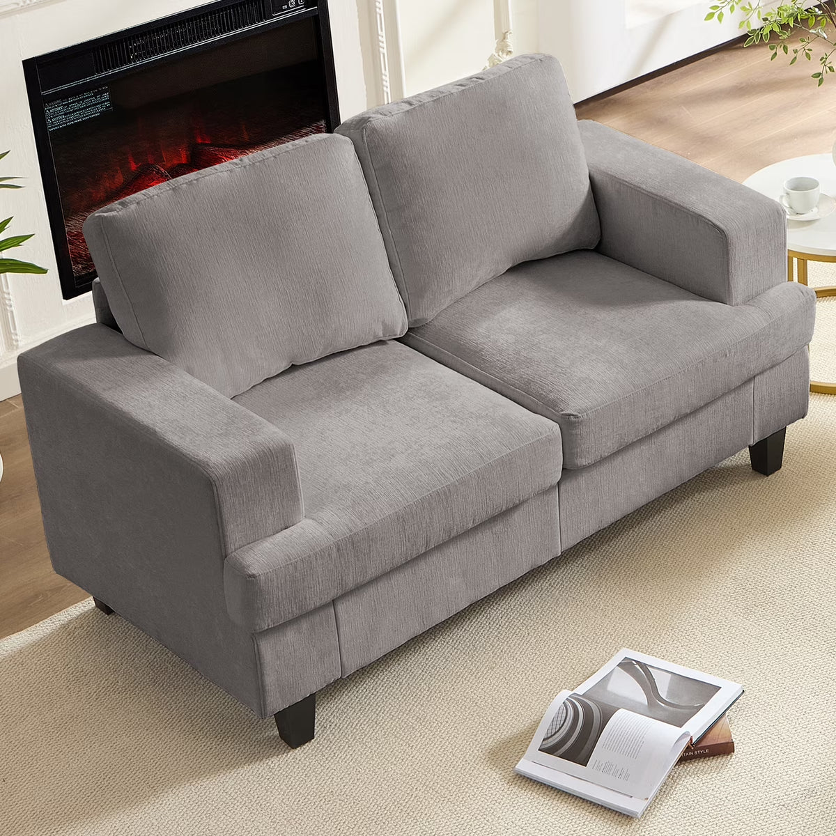 3 Piece Living Room Furniture Sets, Modern Chenille Sofa Set for Living Room/Small Spaces, Sofa, Loveseat and Armchair, Light Gray