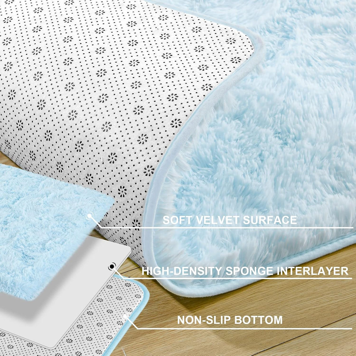 Soft Modern Indoor Shaggy Area Rug for Bedroom Livingroom Dorm Kids Room Home Decorative, Non-Slip Plush Fluffy Furry Fur Rugs Comfy Nursery Accent Floor Carpet 4X5.9 Feet, Baby Blue