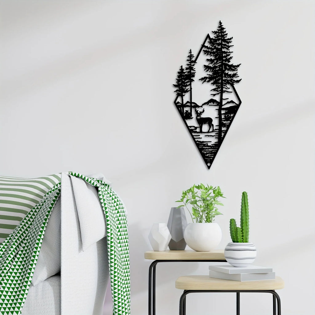 1Pc Landscape Wall Art, Deer & Scene Metal Wall Art Ornaments Home Decor, Metal Wall Art, Home Decor Art Wall Ornaments