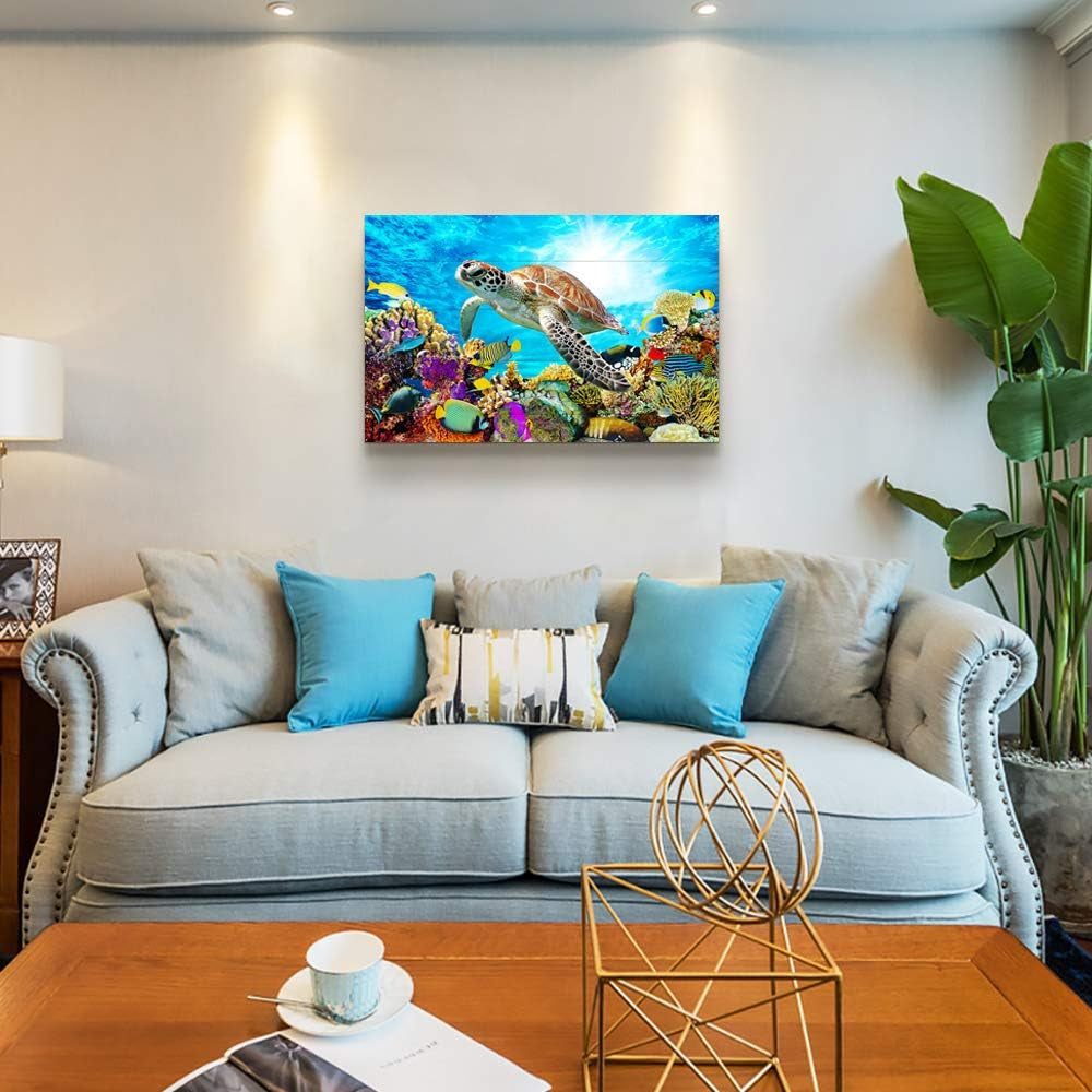 Family Wall Decor for Bedroom Family Canvas Wall Art for Bathroom Sea Turtles Wall Pictures Artwork Office Canvas Art Blue Ocean Wall Painting Modern Living Room Kitchen Home Decorations 12X16 Inch
