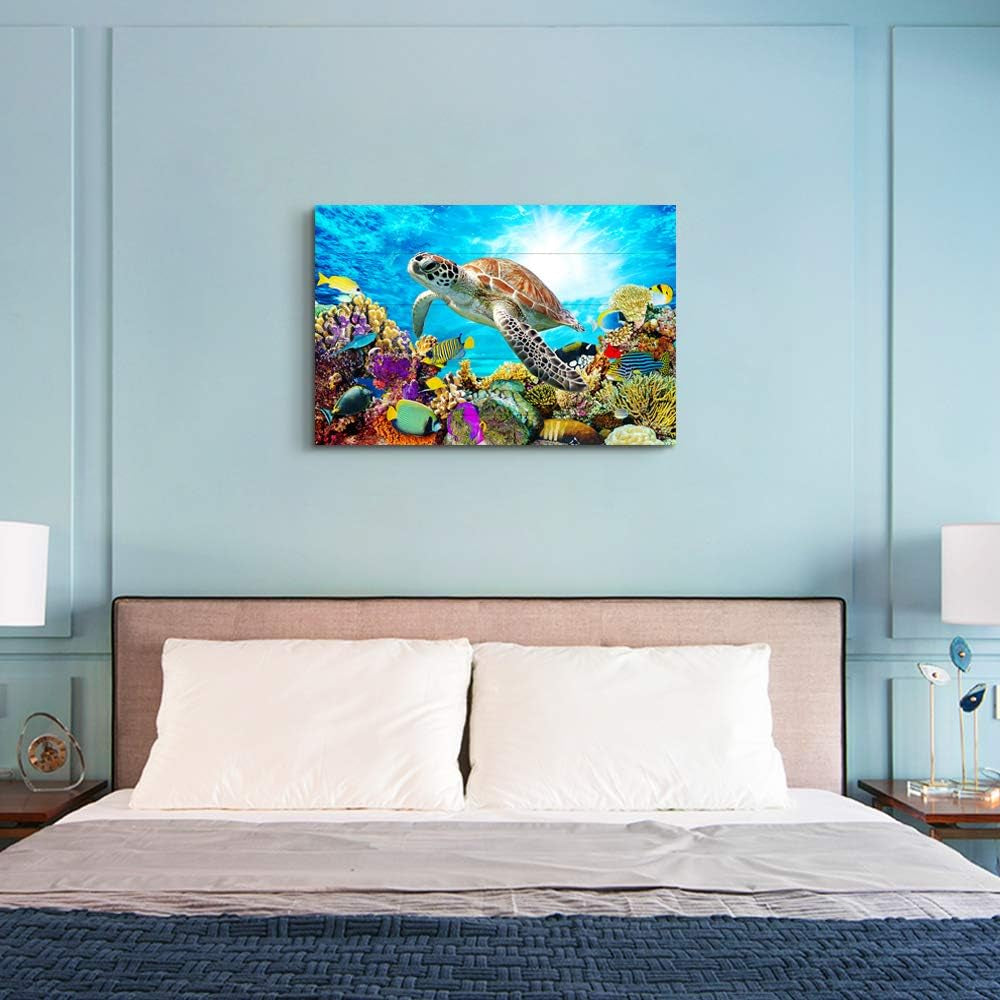 Family Wall Decor for Bedroom Family Canvas Wall Art for Bathroom Sea Turtles Wall Pictures Artwork Office Canvas Art Blue Ocean Wall Painting Modern Living Room Kitchen Home Decorations 12X16 Inch