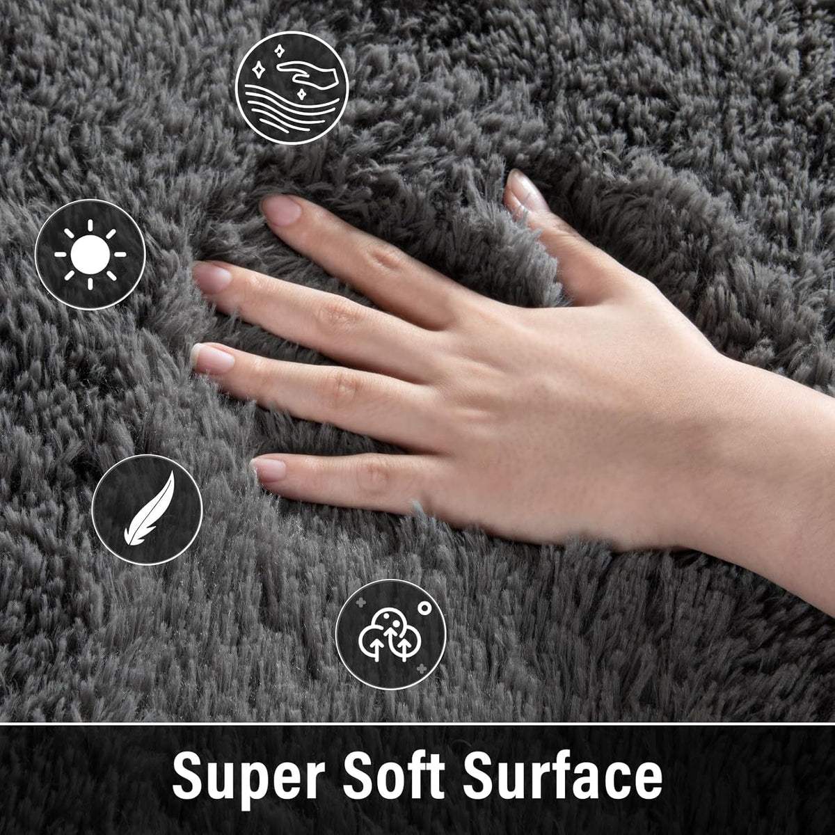 Soft Modern Indoor Large Shaggy Rug for Livingroom Bedroom Dorm Kids Room Home Decor, Non-Slip Plush Fluffy Furry Fur Area Rugs Comfy Nursery Accent Floor Carpet 9X12 Feet, Dark Grey