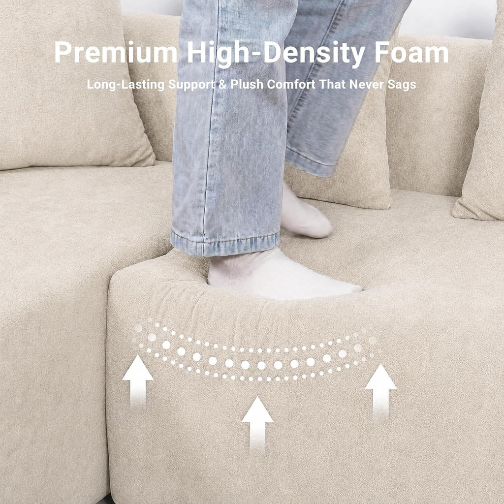 106" Cloud Boneless Couch, L-Shaped Sectional Sofa, Beige | Soft Knitted Fabric, Deep Seat Design, No Assembly Required,