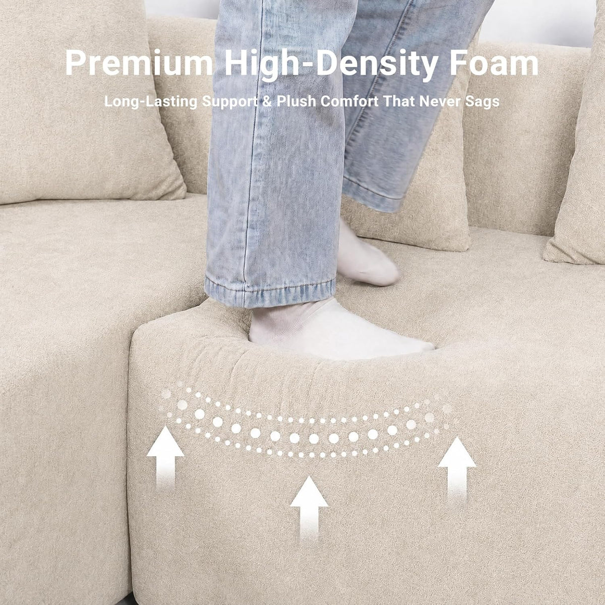 106" Cloud Boneless Couch, L-Shaped Sectional Sofa, Beige | Soft Knitted Fabric, Deep Seat Design, No Assembly Required,
