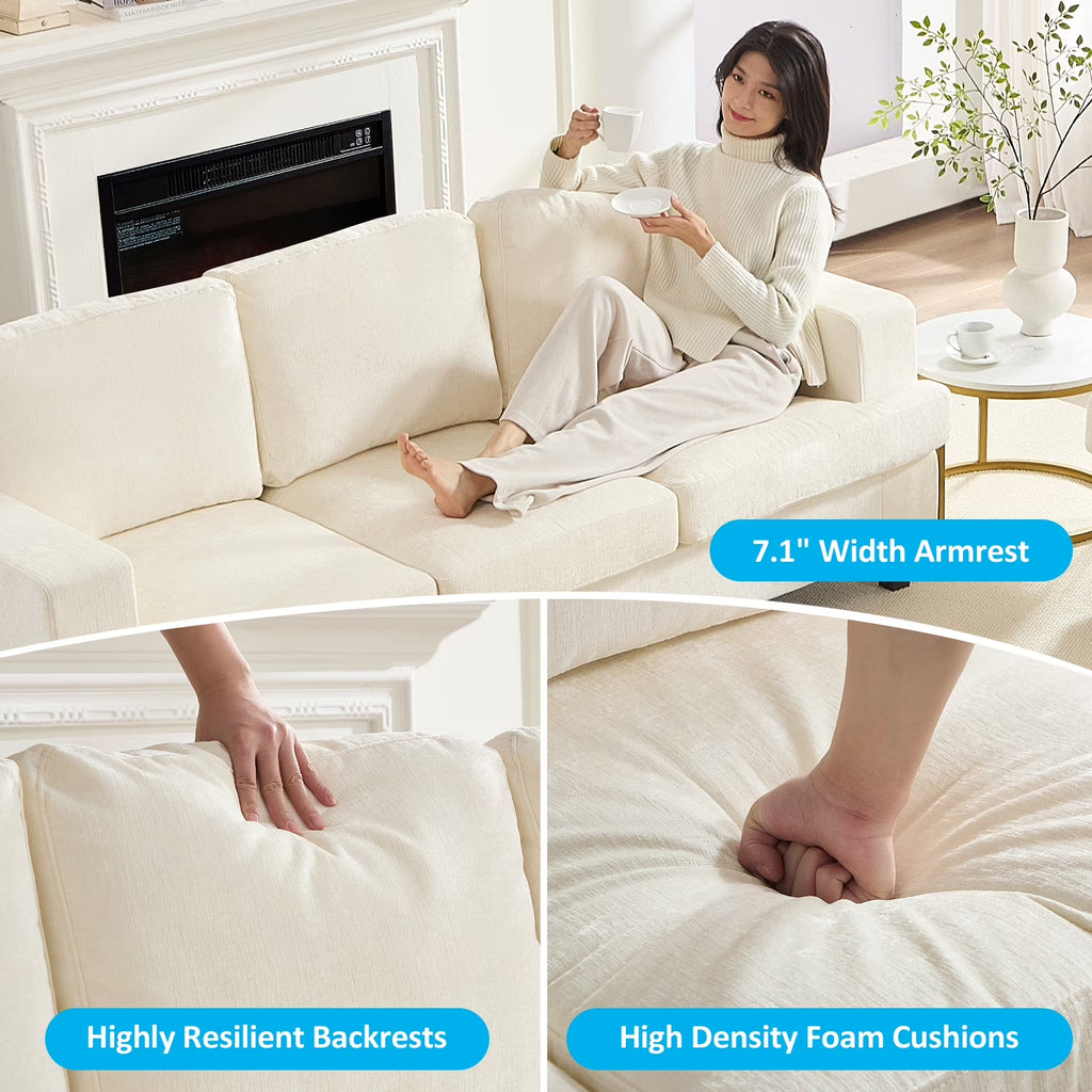 2 Piece Living Room Sofa Set, Chenille 3 Seat Sofa and Loveseat Sets, Modern Sectional Couch Sets for Living Room/Apartment/Office, Beige