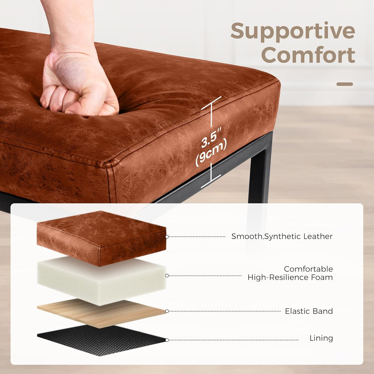 Counter Height 24" Bar Stools Set of 2 for Kitchen Counter Backless Modern Barstools Industrial Upholstered Faux Leather Stools Farmhouse Island Chairs, (24 Inch, Brown)
