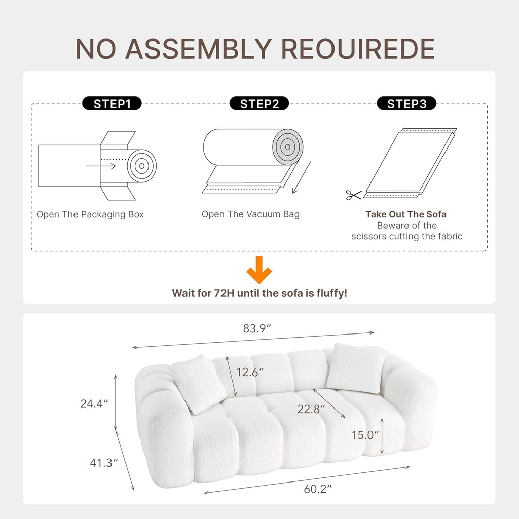 84" Boneless Couch No Assembly Required Loveseat Sofa Modern Deep Seat Cloud Couch Modern Compressed Sofa Oversized Upholstered 3-Seater for Living Room Bedroom